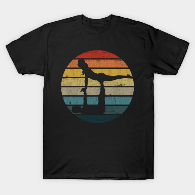 Acroyoga Silhouette On A Distressed Retro Sunset design T-Shirt by theodoros20